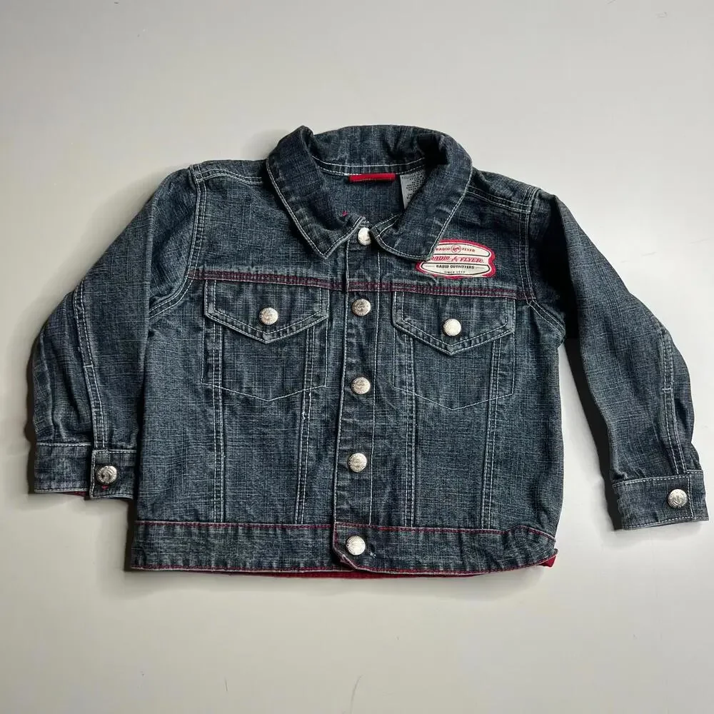 Vintage Radio Flyer Denim‎ Jacket Kids 2T Vintage Style Logo Patch Blue